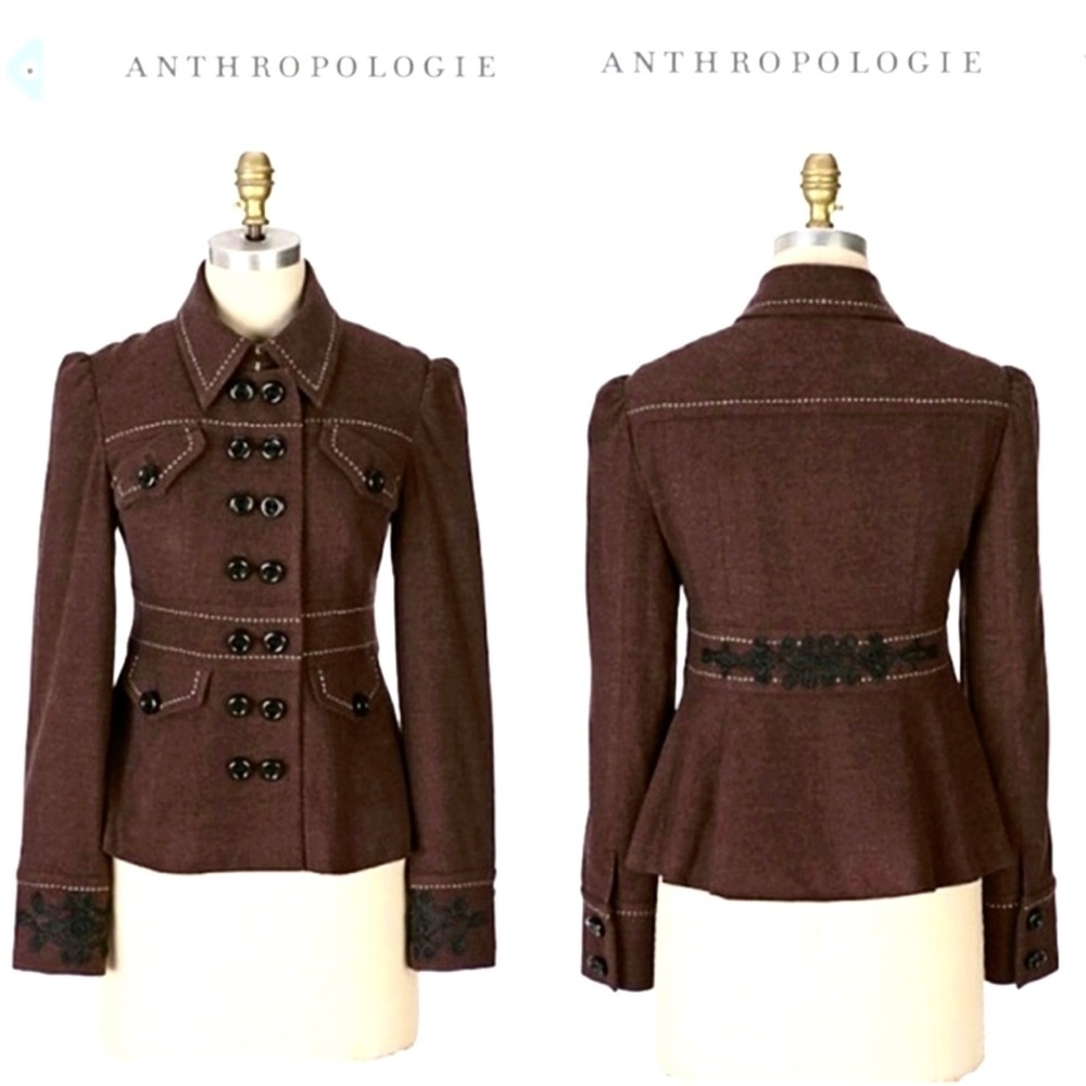 Anthropologie vintage Elevenses Gramercy brown military style jacket